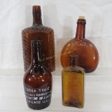 4 antique amber bottles Prima Tonic, Viqol