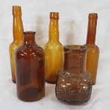 5 small antique Amber bottles Schlitz Milwaukee