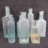 7 antique blue glass bottles many embossed