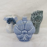 3 Ceramic decanters- foot, bustier and blue bow