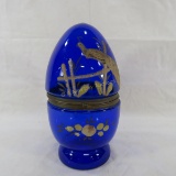 Blue Czech Glass Hand Painted Egg Decanter Set