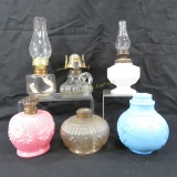 6 antique small oil lamps, P&A & unmarked