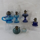 5 Blue glass small oil lamps