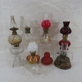 5 small oil lamps and parts