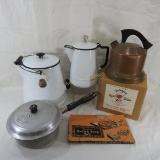 Wagner saucepan, enamel & copper coffee pots