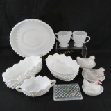 Hobnail Milk Glass and Hens on Nest