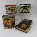 Martinson's coffee and malted milk tins with lids