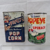 Popeye Spinach and Pop Corn tins