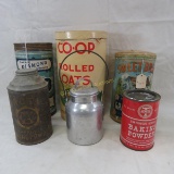 Vintage cocoa, rolled oat, gram flour & other tins