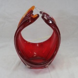 Japanese art glass red wave bowl 81/4