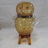 Vintage amber glass owl ice bucket & shot glasses