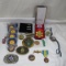 Military medals, belt buckles, bolo tie, etc..