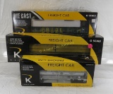 3 K-Line O scale Train Cars with boxes