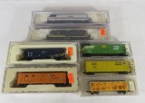 7 N Scale Train Cars with 2 Locomotives