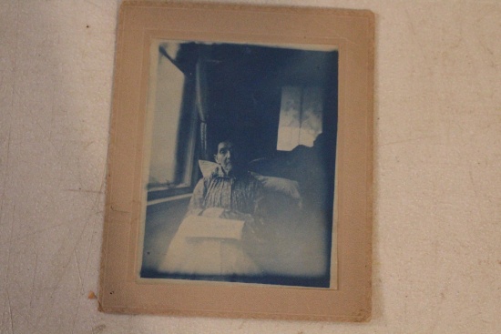 Cyanotype Photo Old Woman Mounted 4" x 5"