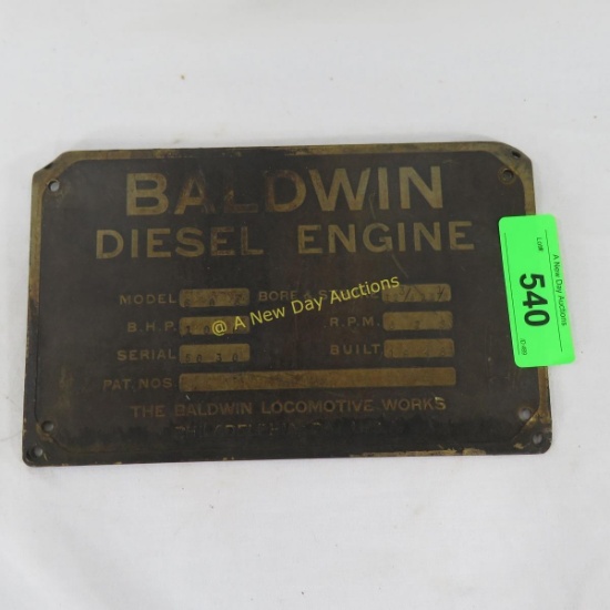 1948 Baldwin Diesel Engine metal builders plate