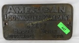 1902 American Locomotive Builders Plate