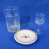 Santa Fe marked Mimbreno butter pat & 2 glasses