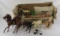 Vintage toy horses, figures, wagon train in box