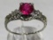 18kt white gold floral filigree ruby ring 1.77gtw
