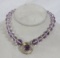 Amethyst & clear quartz cut bead necklace 14kt