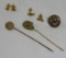 2 stick pins, earrings and tac pin- some gold