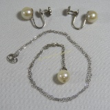 14kt white gold earring and necklace set 2.8gtw