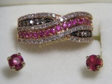 14kt gold spinel & diamond ring & stud earrings