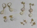 5 pairs pearl earrings with 14kt gold findings