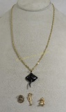 14kt gold necklace & manta ray pendant & 3 charms