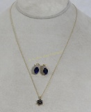 14kt gold necklace, pendant, sapphire earrings