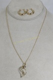 14kt gold earrings & necklace with diamond pendant