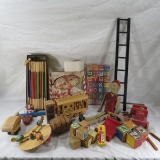 Vintage wooden toys, blocks and games