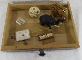 Carved puzzle ball, elephants & miniatures