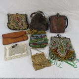 Antique and vintage purses, beaded, cloth, leather
