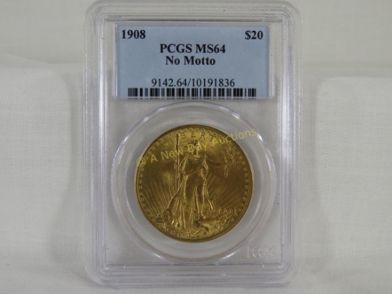 1908 St Gaudens $20 gold PCGS MS64 No Motto