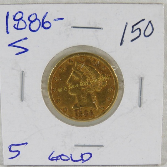 1886 S $5 Gold Liberty Head