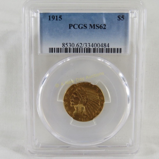 1915 $5 Gold Indian Head PCGS graded MS62