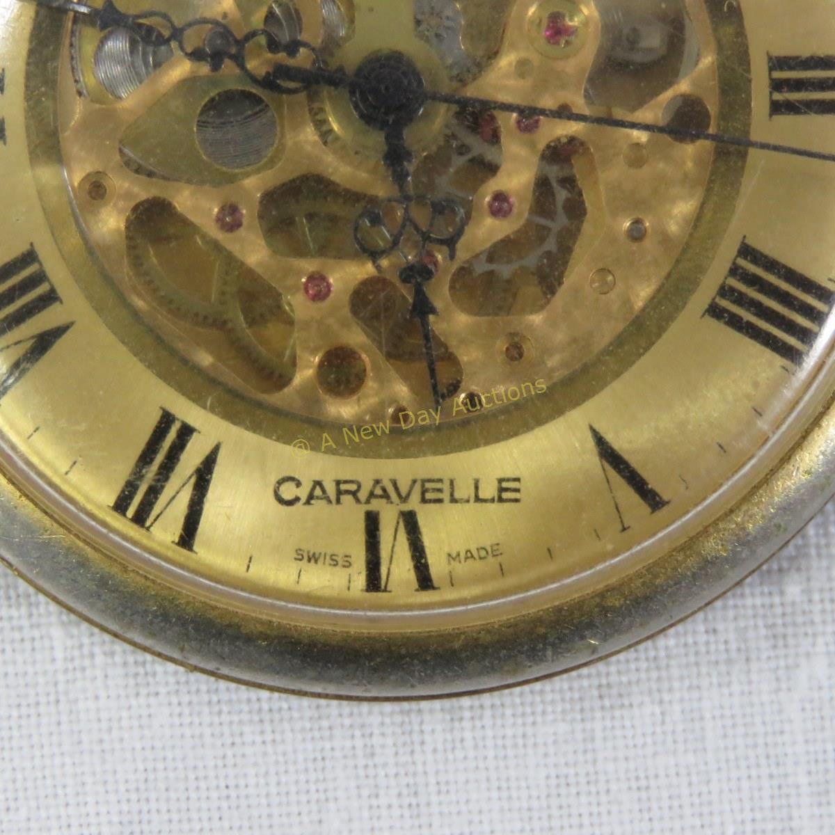 Caravelle skeleton pocket watch hot sale