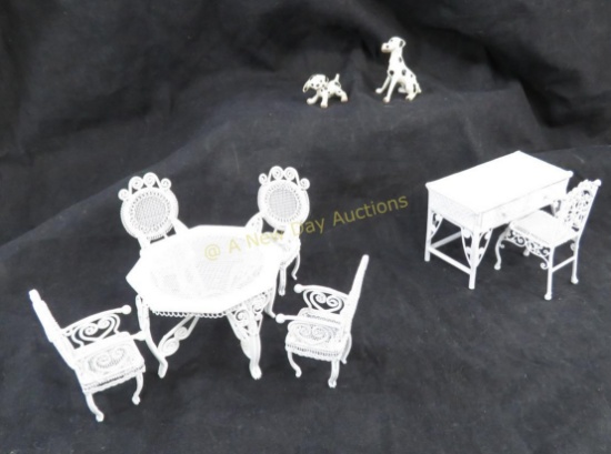 Vintage white wrought iron doll house table set