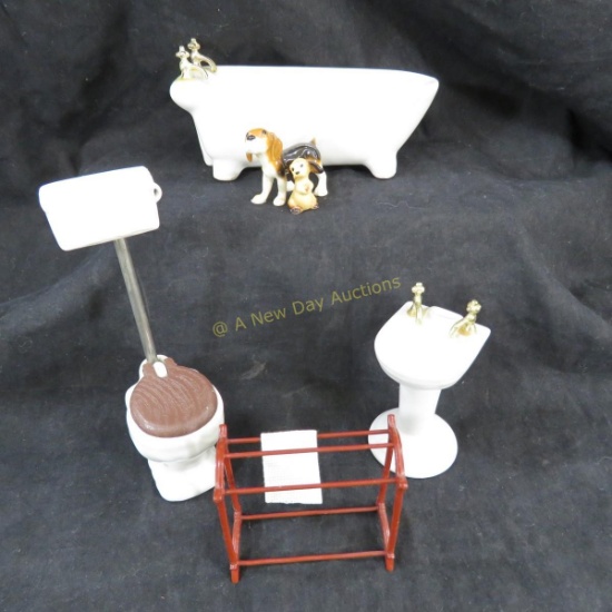 3 pc porcelain doll house bathroom fixtures & more