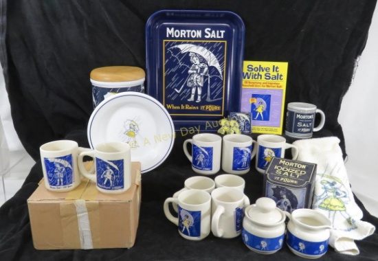Morton salt collectibles- cups, bowls, tray & more