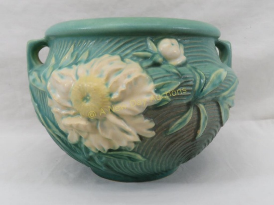 Roseville Peony 1942 Green Jardiniere 661-6"