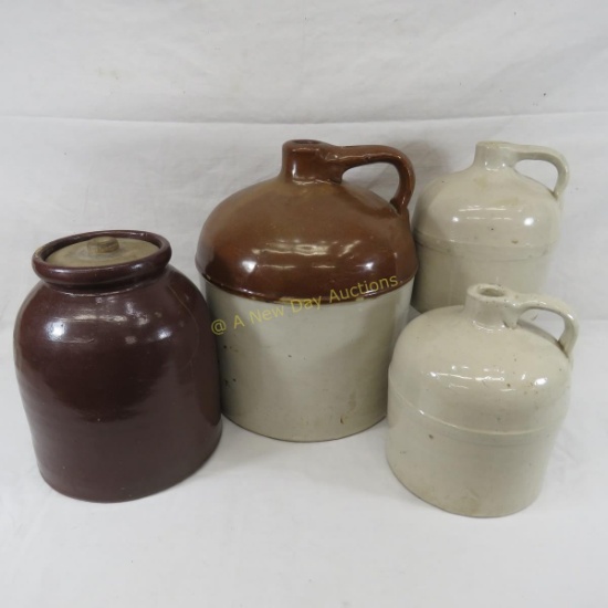 3 Stoneware Jugs and Jar with Lid