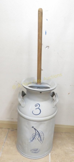3 gal. milk can painted like Red Wing butter Churn