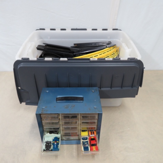 Bin of Slot Car Track, Cars, Accessories