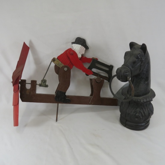 Vintage horse head hitching post and weather vane