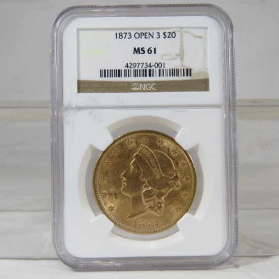 1873 $20 Gold Liberty Head NGC graded MS61