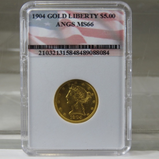 1904 $5 Gold Liberty Head Half Eagle ANGS MS66