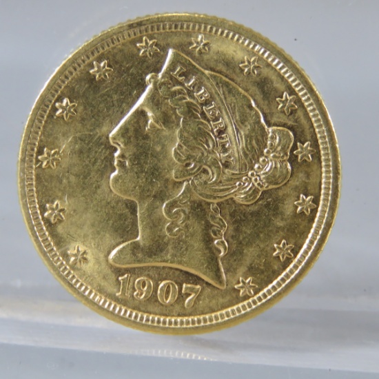 1907 $5 Gold Liberty Head Half Eagle